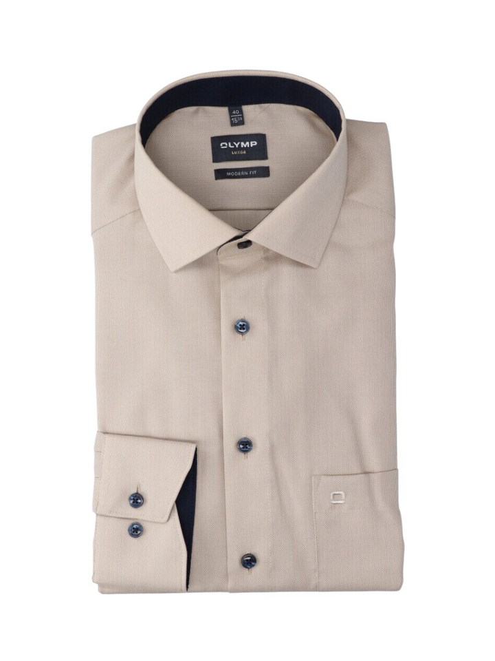 Beige katoenen hemd (comfort fit) met lange mouwen Olymp