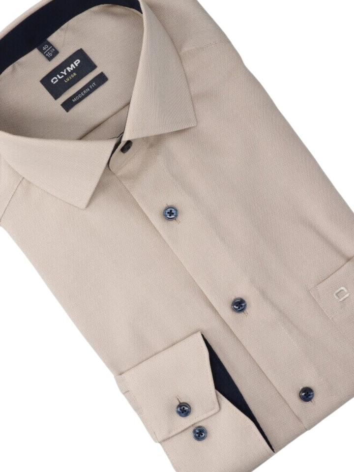 Beige katoenen hemd (comfort fit) met lange mouwen Olymp
