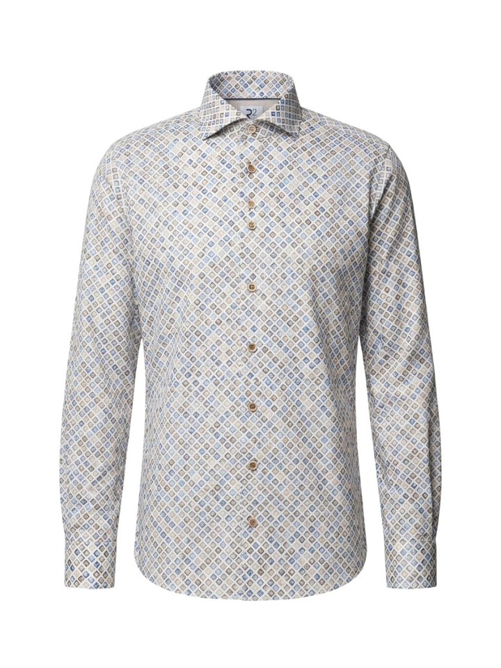 Multicolor grey katoenen hemd (regular fit) met lange mouwen R2