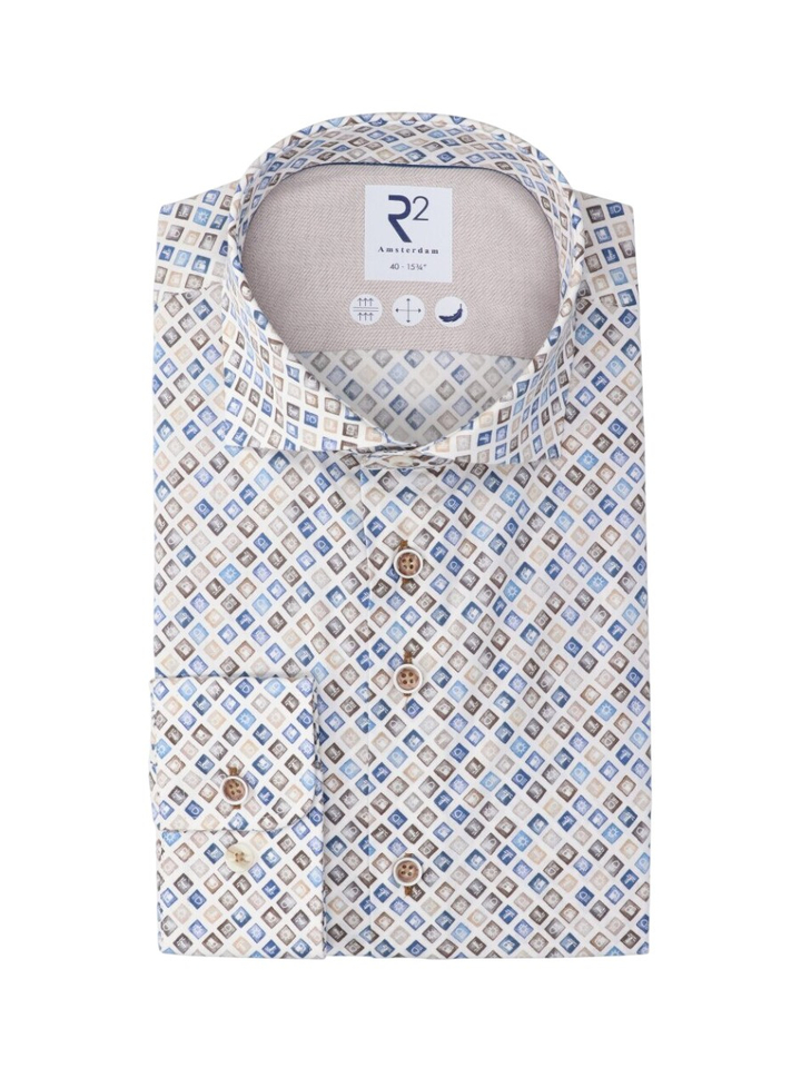 Multicolor grey katoenen hemd (regular fit) met lange mouwen R2