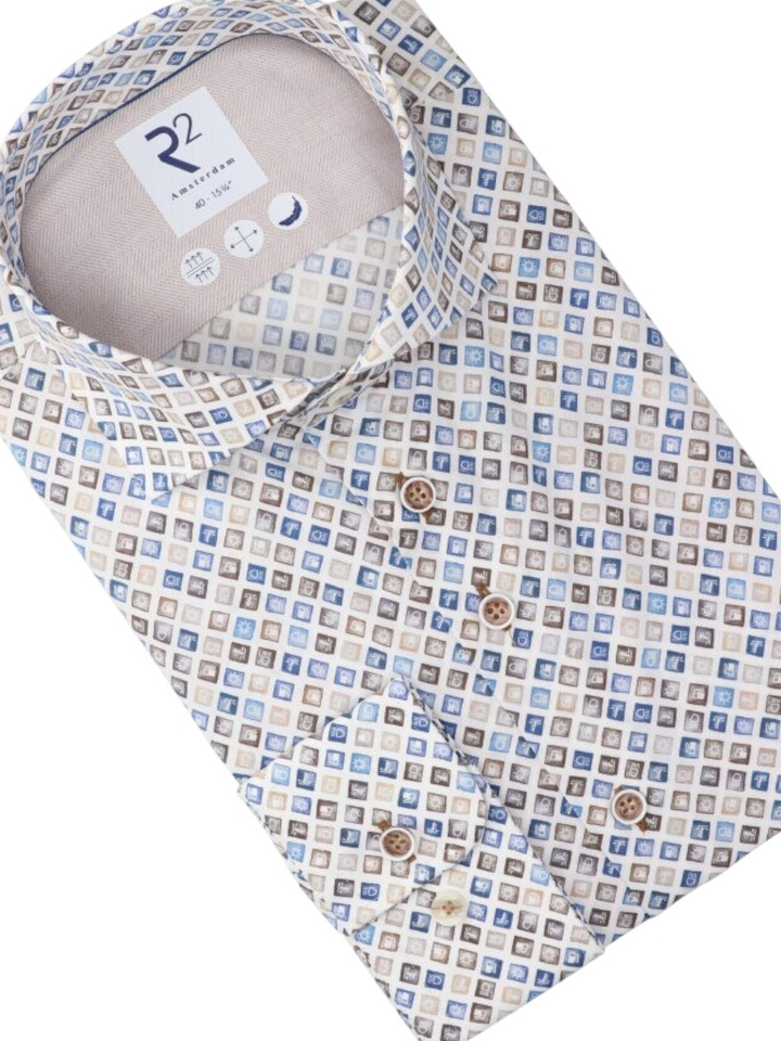 Multicolor grey katoenen hemd (regular fit) met lange mouwen R2