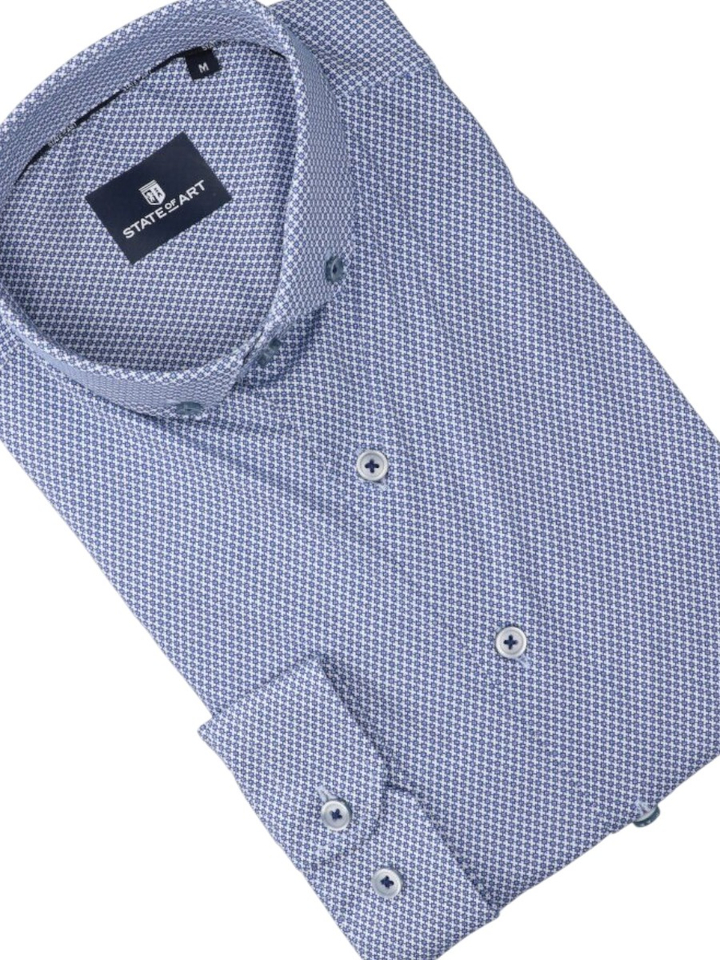 Blauw katoenen hemd (regular fit) met lange mouwen State Of Art 