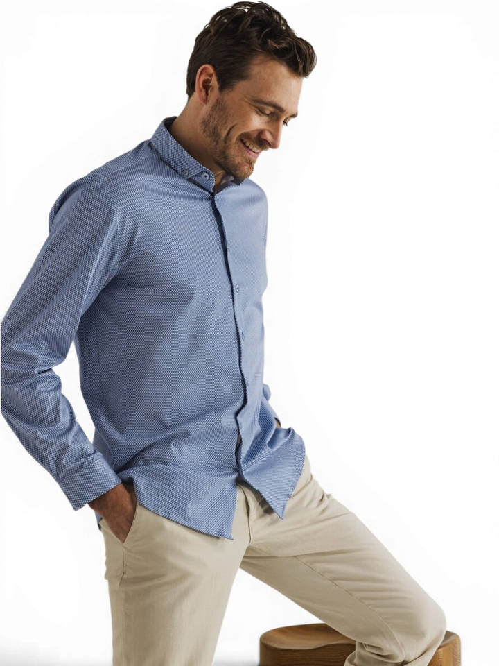 Blauw katoenen hemd (regular fit) met lange mouwen State Of Art 