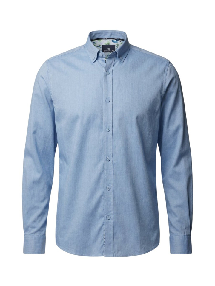 Jeansblauw katoenen hemd (regular fit) met lange mouwen State Of Art