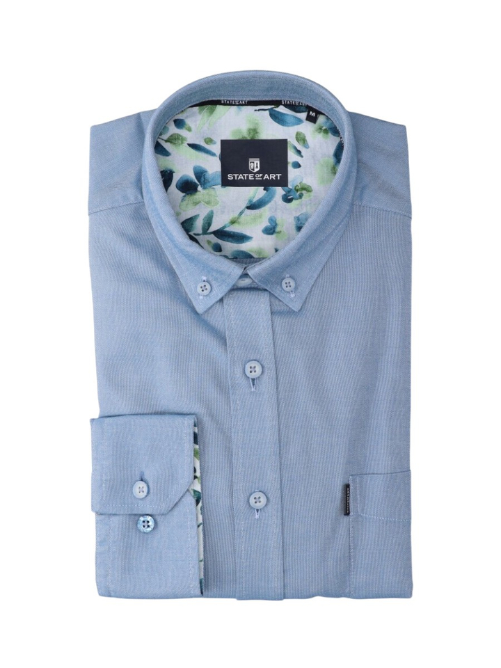 Jeansblauw katoenen hemd (regular fit) met lange mouwen State Of Art