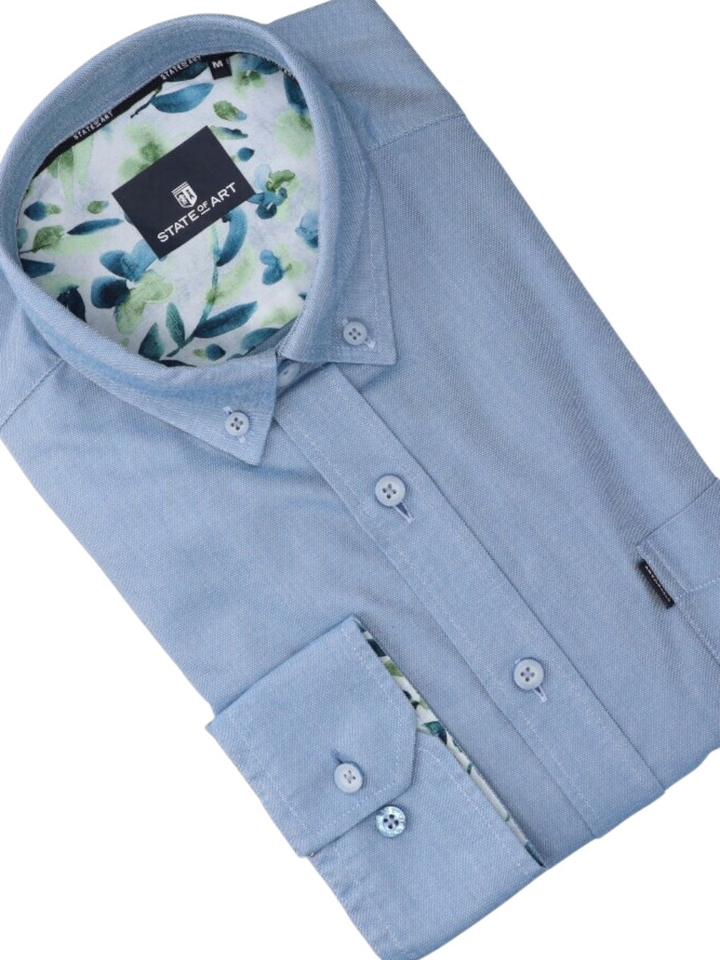 Jeansblauw katoenen hemd (regular fit) met lange mouwen State Of Art