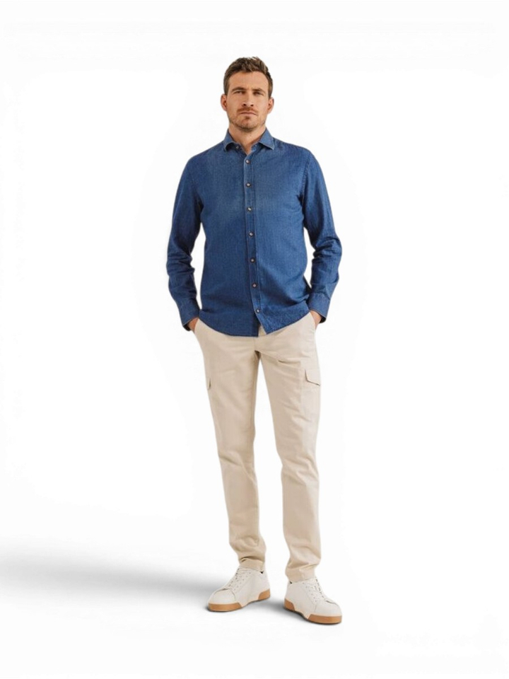 Denim look linnen hemd (regular fit) met lange mouwen State Of Art