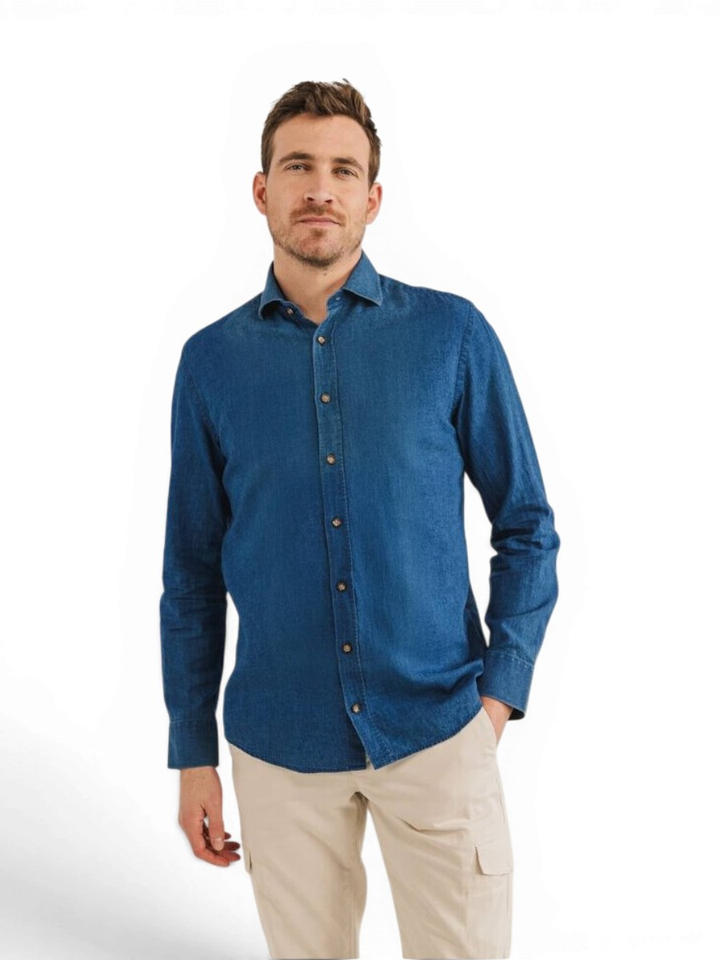 Denim look linnen hemd (regular fit) met lange mouwen State Of Art