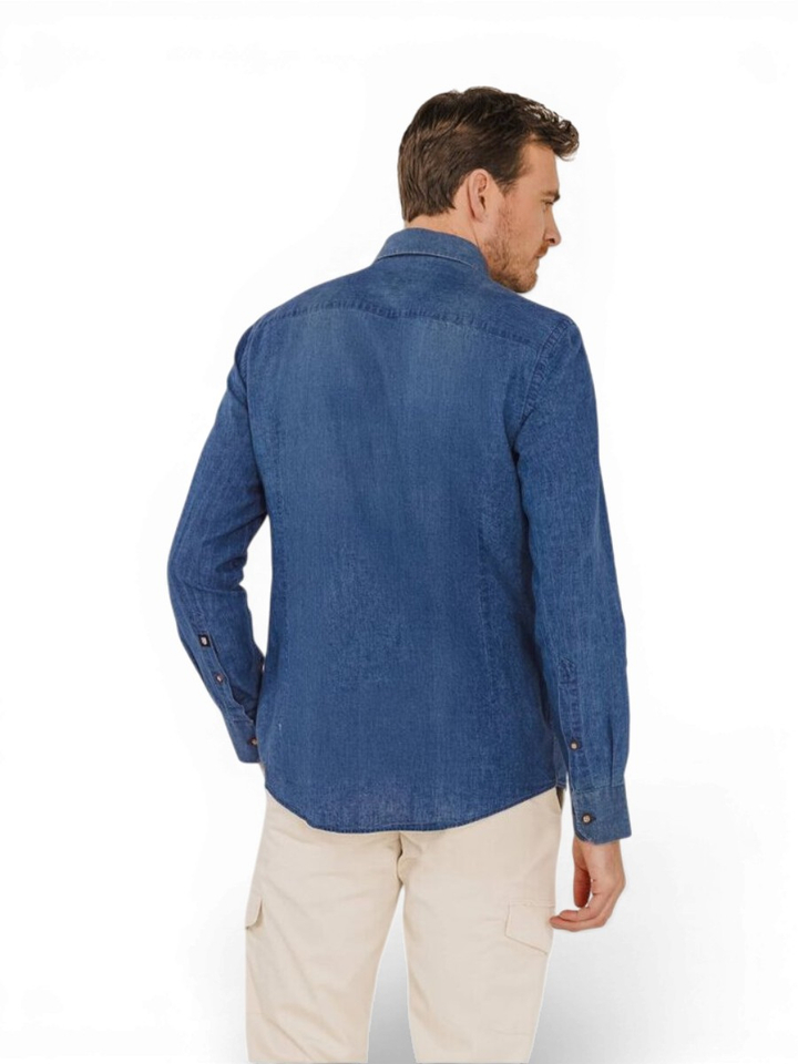 Denim look linnen hemd (regular fit) met lange mouwen State Of Art