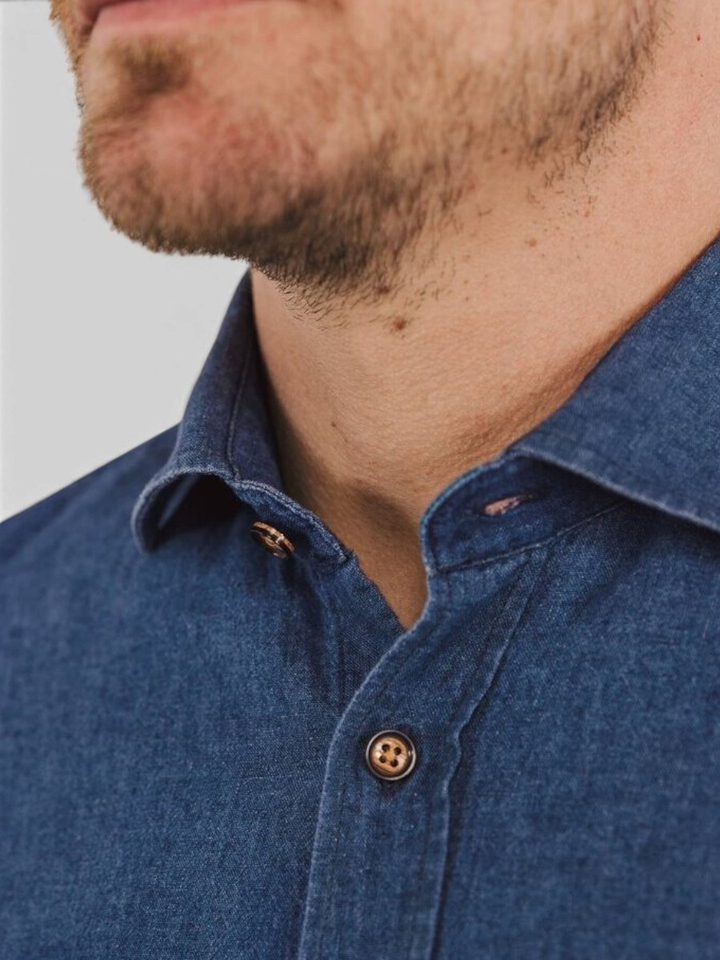 Denim look linnen hemd (regular fit) met lange mouwen State Of Art
