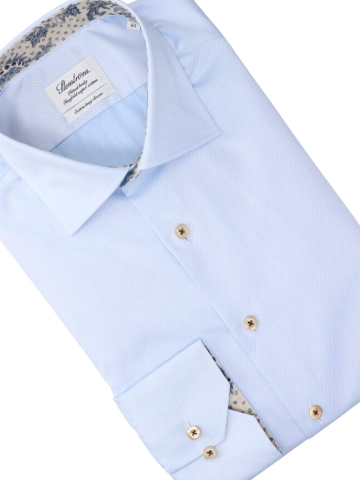Lichtblauw katoenen hemd (slim fit) met extra lange mouwen Stenströms