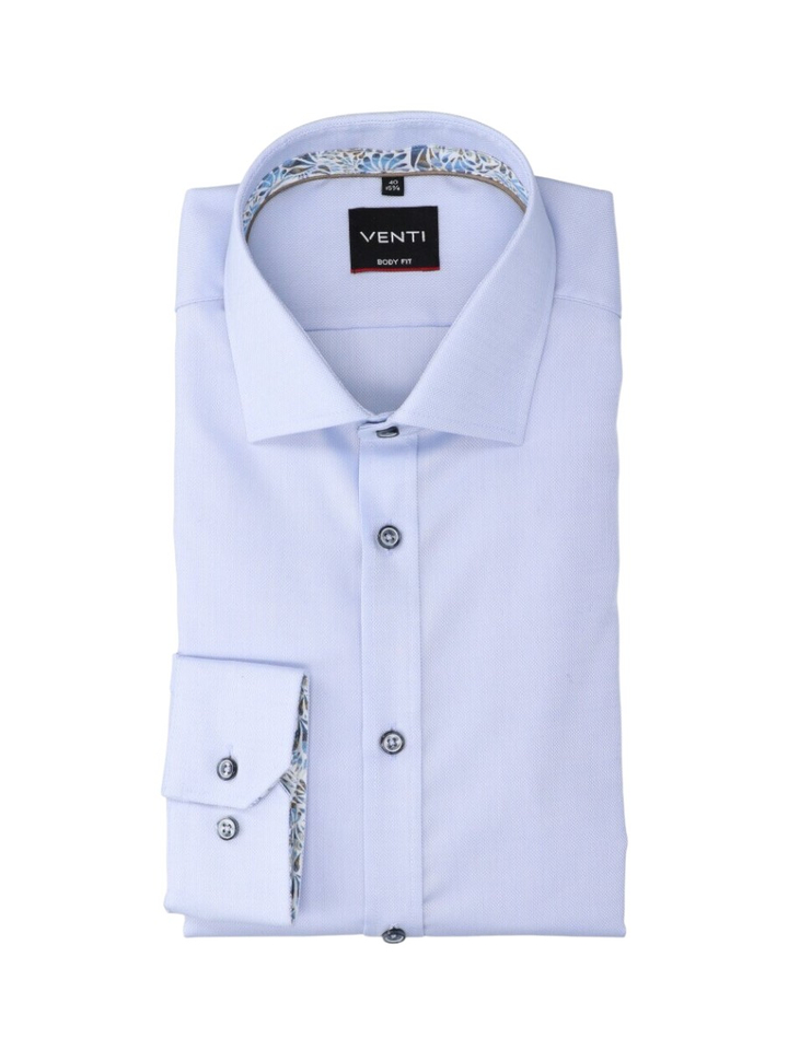 Lichtblauw katoenen gekleed hemd slim fit met lange mouwen Venti 
