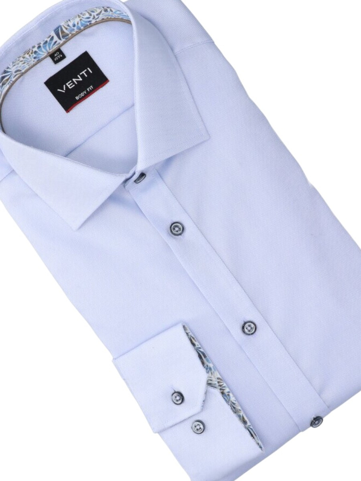 Lichtblauw katoenen gekleed hemd slim fit met lange mouwen Venti 
