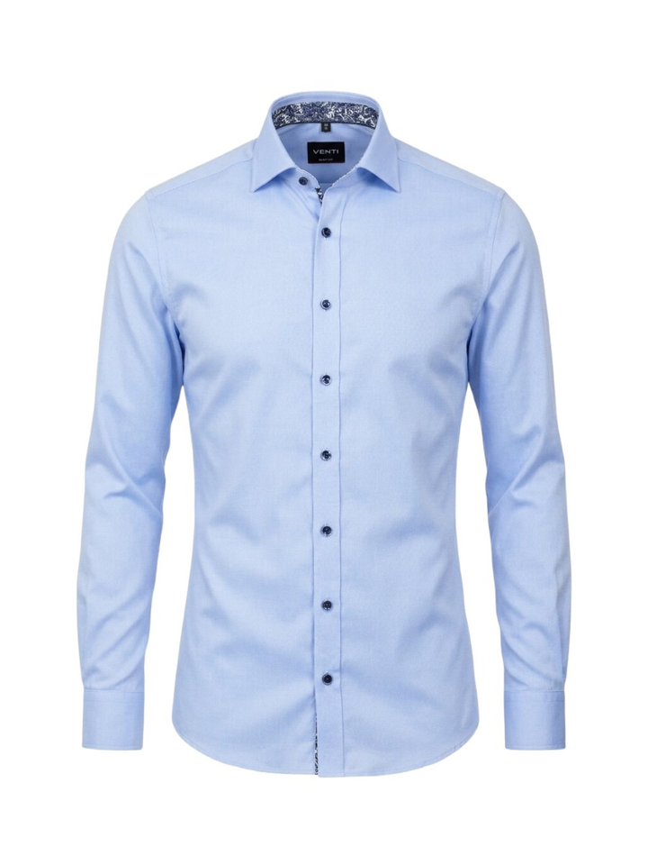 Blauw katoenen gekleed hemd slim fit met lange mouwen Venti