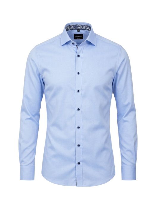 Blauw katoenen gekleed hemd slim fit met lange mouwen Venti