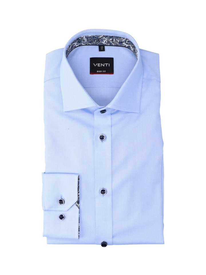 Blauw katoenen gekleed hemd slim fit met lange mouwen Venti