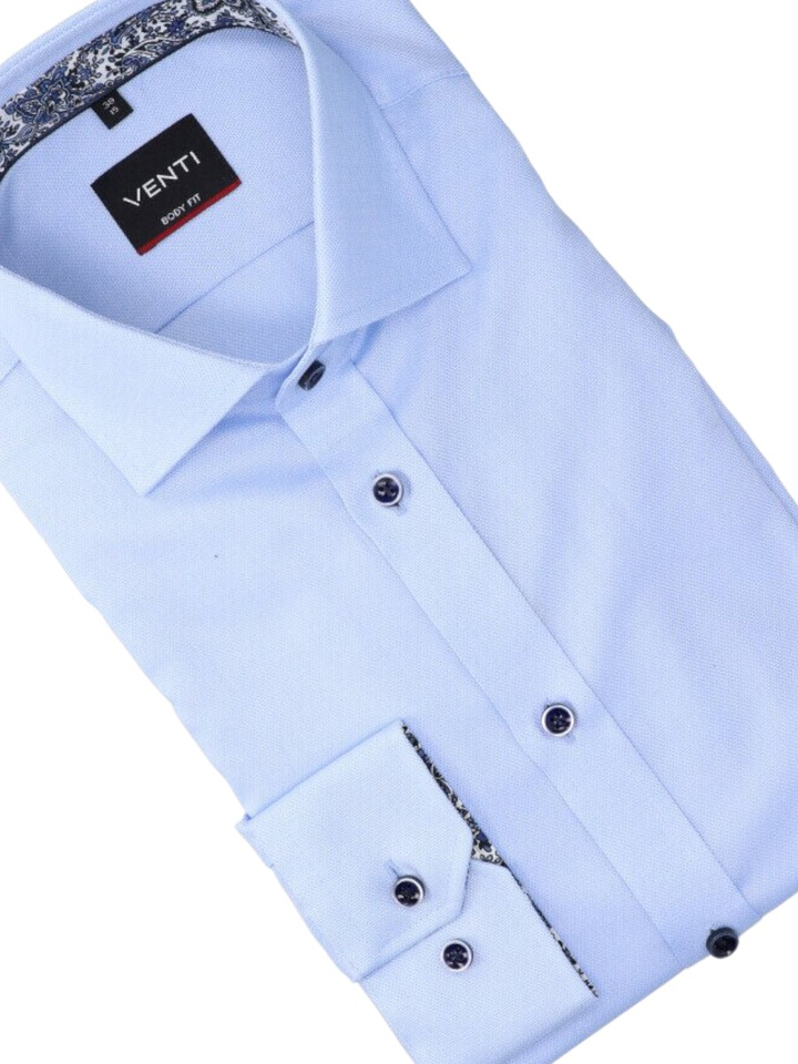 Blauw katoenen gekleed hemd slim fit met lange mouwen Venti