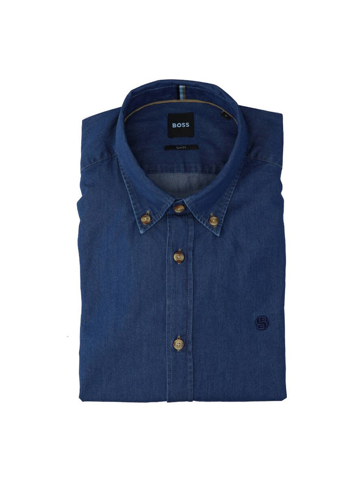 Blauwe jeans katoenen hemd (slim fit) met lange mouwen Hugo Boss 