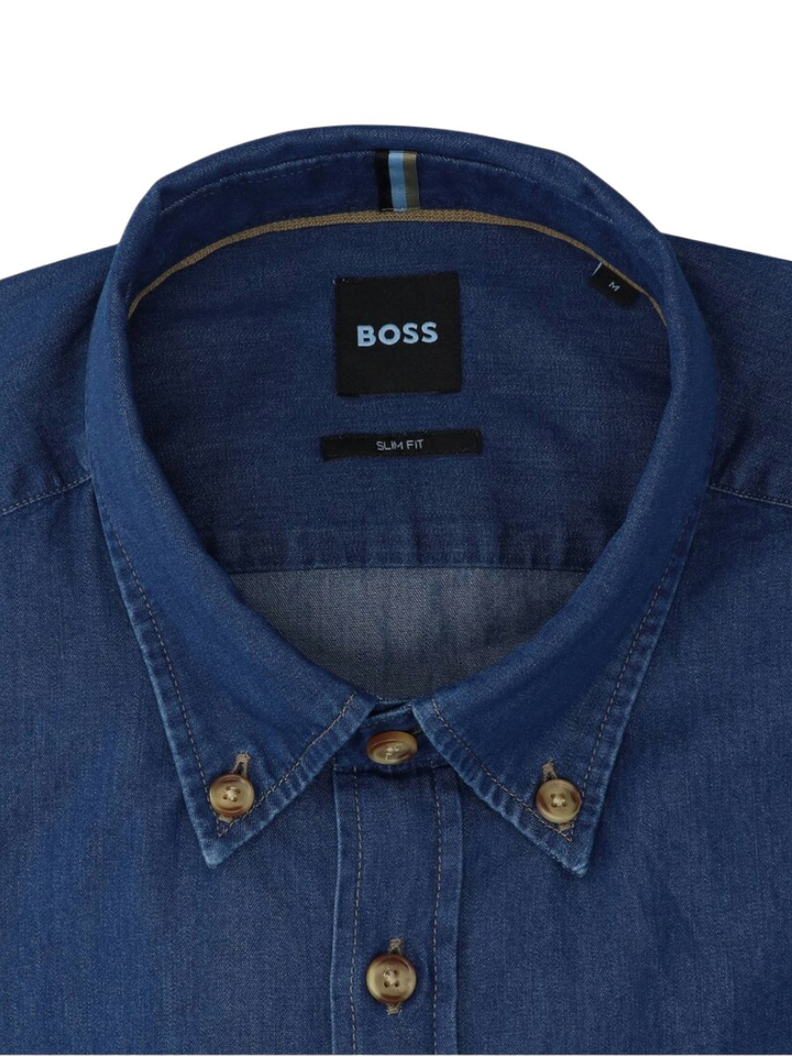 Blauwe jeans katoenen hemd (slim fit) met lange mouwen Hugo Boss