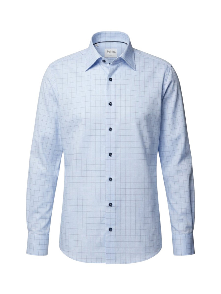 Blue light check katoenen hemd (regular fit) met ruiten en lange mouwen Fakts