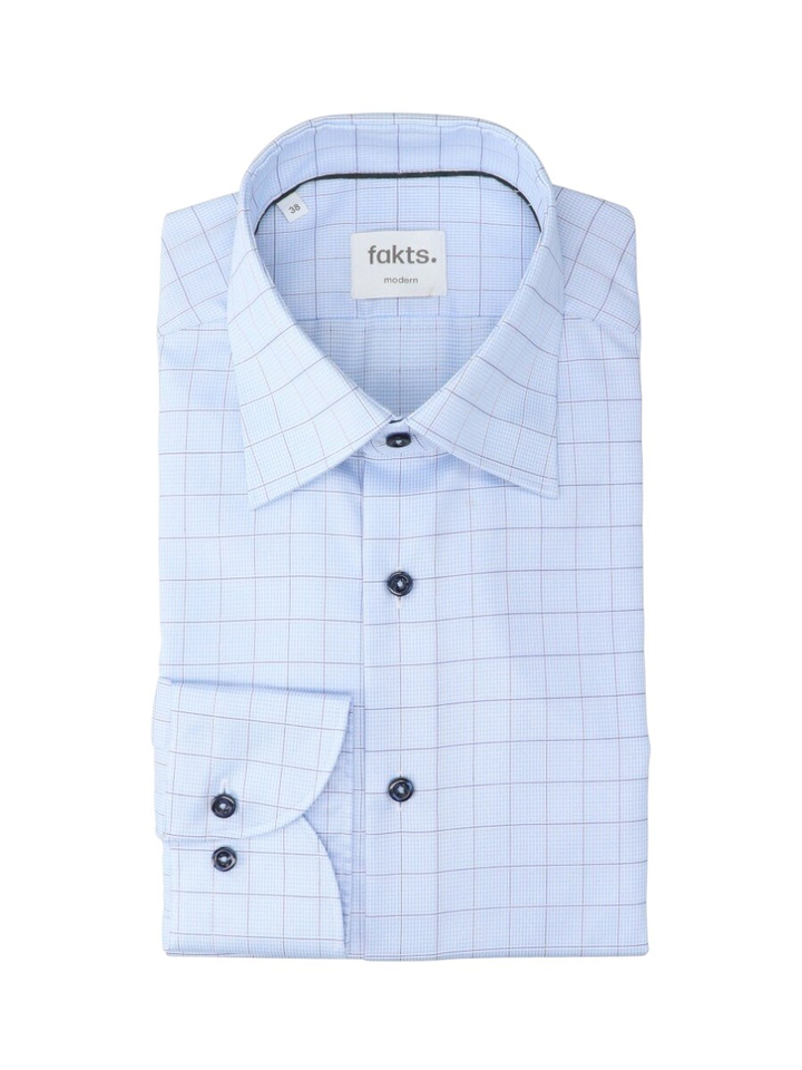Blue light check katoenen hemd (regular fit) met ruiten en lange mouwen Fakts