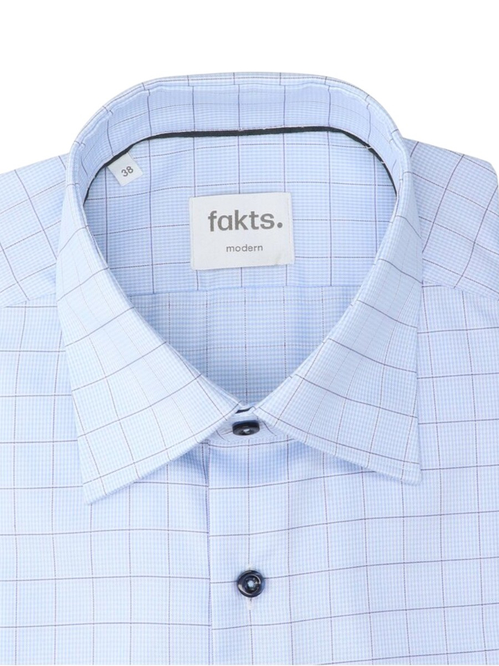 Blue light check katoenen hemd (regular fit) met ruiten en lange mouwen Fakts