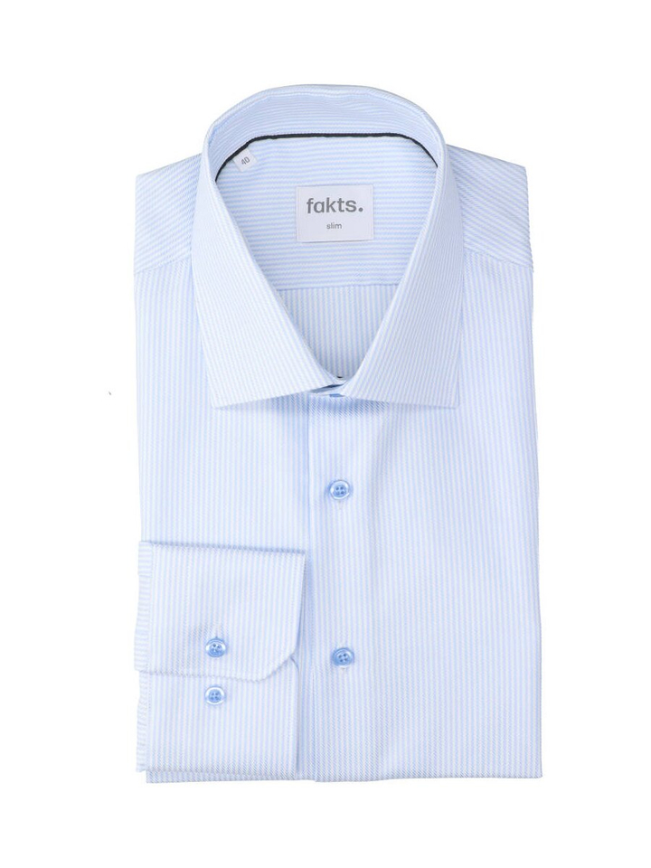 Blauw en wit katoenen gestreept hemd (slim fit) met lange mouwen Fakts