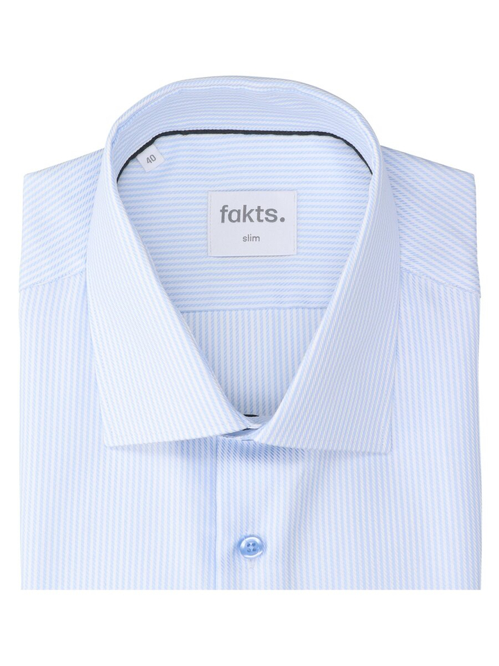 Blauw en wit katoenen gestreept hemd (slim fit) met lange mouwen Fakts
