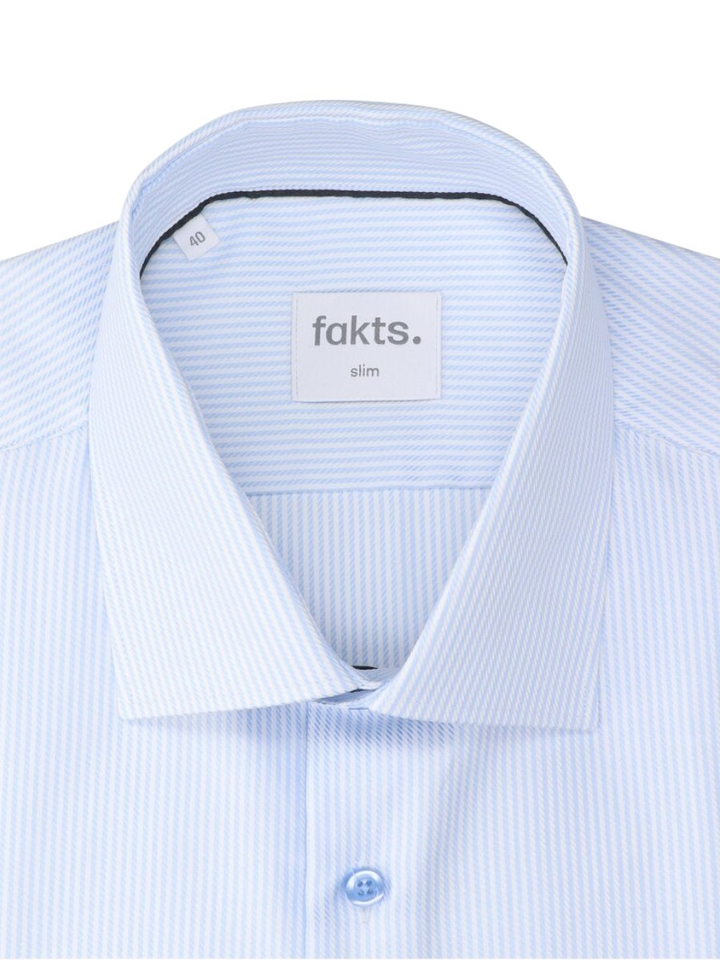 Blauw en wit katoenen gestreept hemd (slim fit) met lange mouwen Fakts