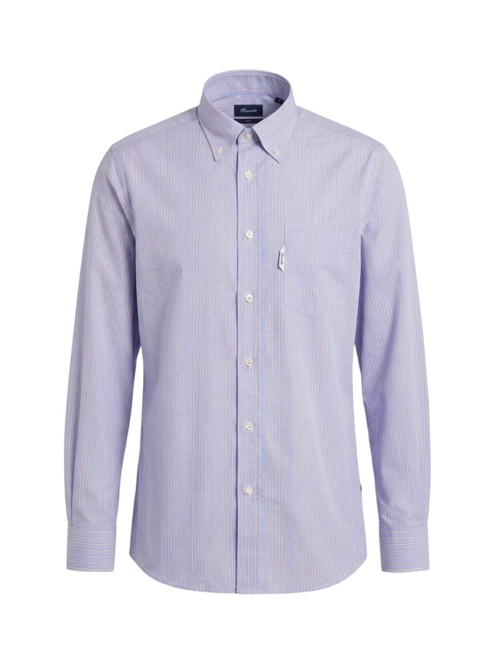 Blauw katoenen hemd (regular fit) met fijne rode streep en lange mouwen Faconnable