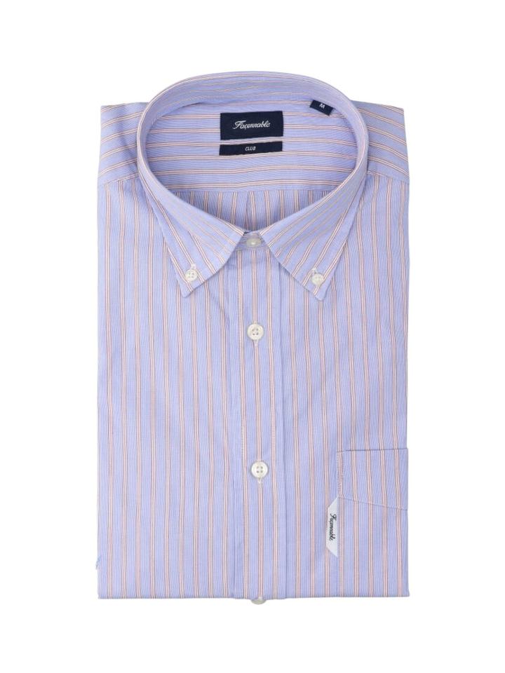 Blauw katoenen hemd (regular fit) met fijne rode streep en lange mouwen Faconnable