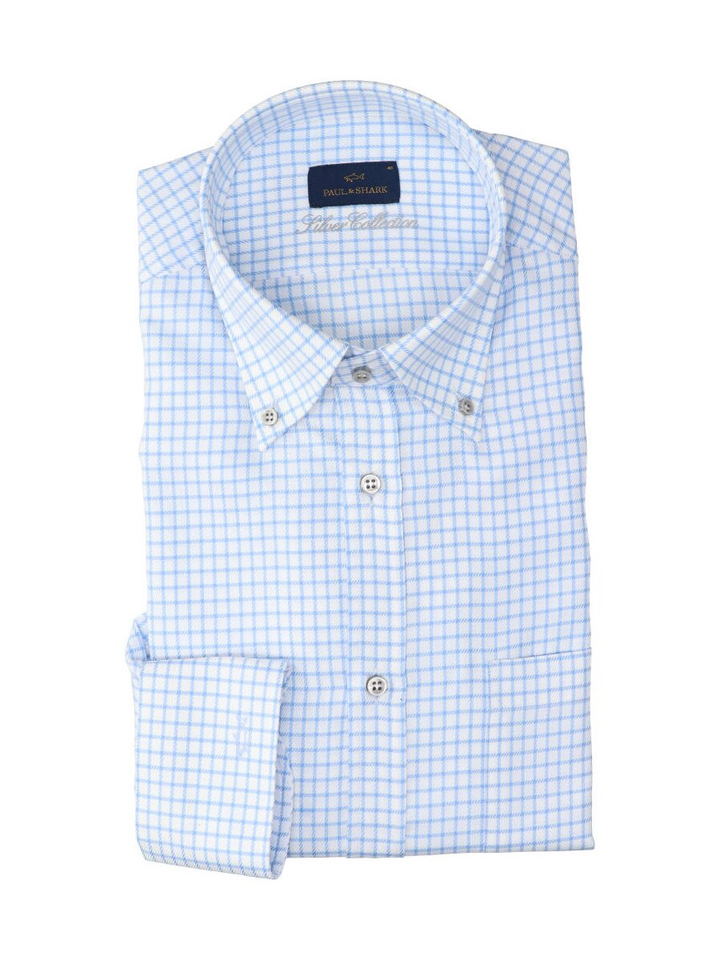Wit katoenen hemd ( regular fit) met blauwe ruiten Paul&Shark