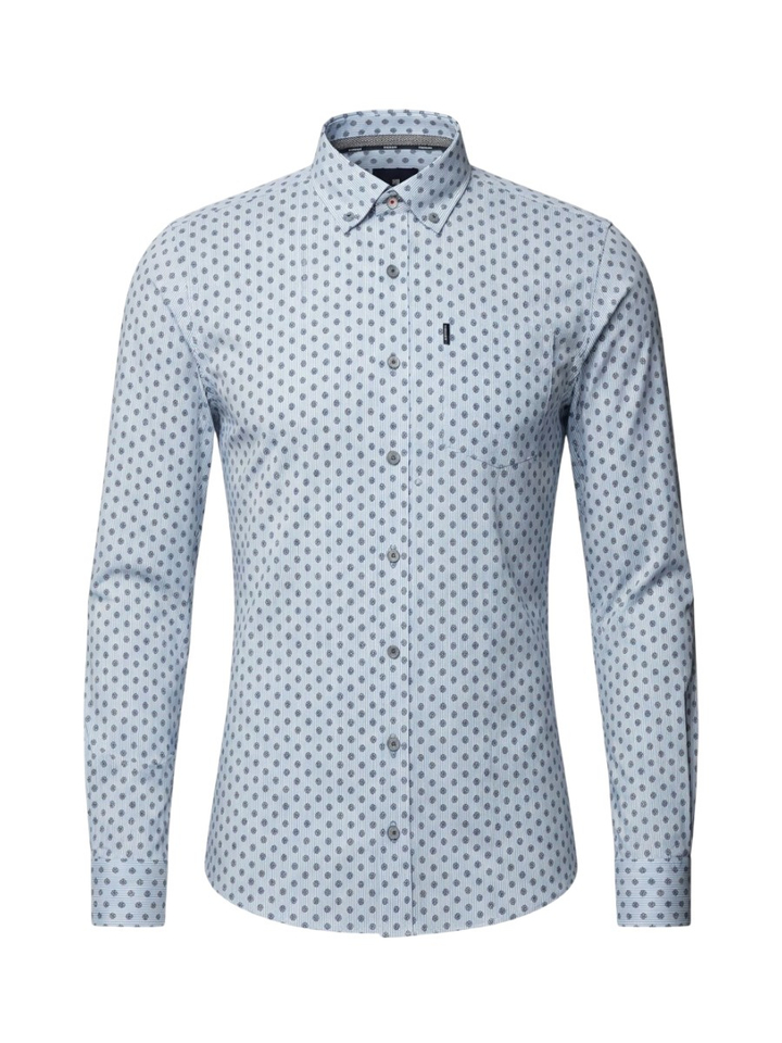 Lichtblauw en wit katoenen gestreept hemd (slim fit) in print met lange mouwen State Of Art