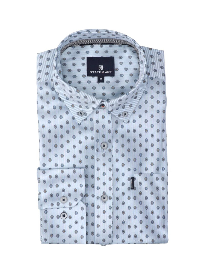 Lichtblauw en wit katoenen gestreept hemd (slim fit) in print met lange mouwen State Of Art