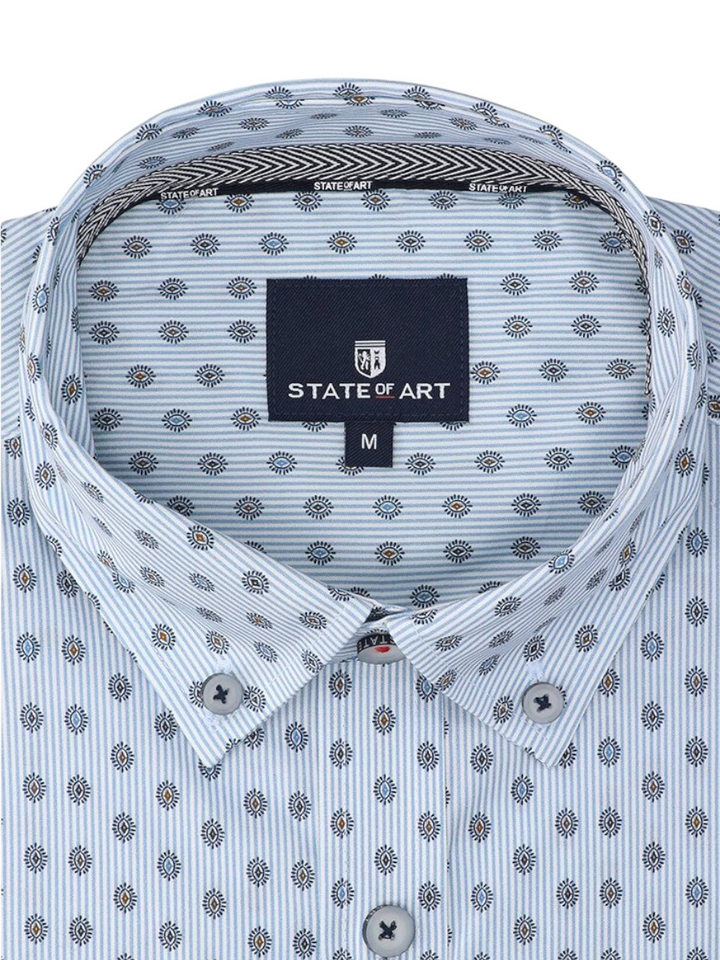 Lichtblauw en wit katoenen gestreept hemd (slim fit) in print met lange mouwen State Of Art