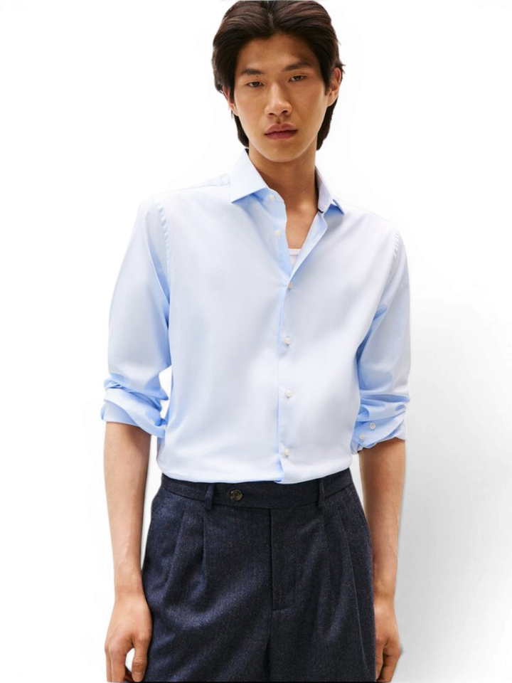 Lichtblauw katoenen hemd (slim fit) met lange mouwen Tommy Hilfiger