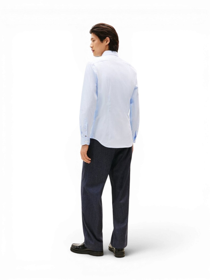Lichtblauw katoenen hemd (slim fit) met lange mouwen Tommy Hilfiger