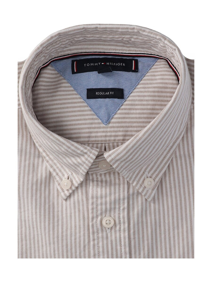 Wit linnen hemd (regular fit) met taupe strepen Tommy Hilfiger 