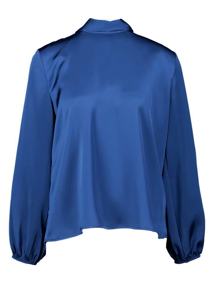 Blauwe glanzende bloes met sjaal detail Rinascimento