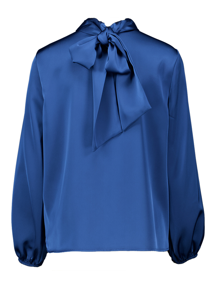 Blauwe glanzende bloes met sjaal detail Rinascimento