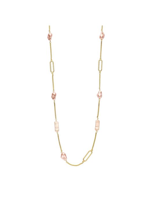 Lange oudroze halsketting met goudkleurige schakels en stenen in hars Dadelief Les Cordes