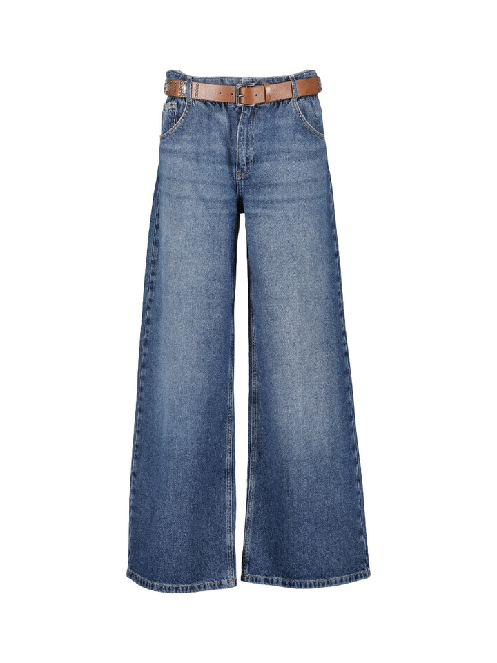 Blauwe loose fit jeans met strop in taille en riem Liu Jo