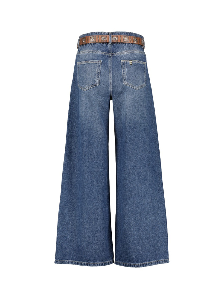 Blauwe loose fit jeans met strop in taille en riem Liu Jo