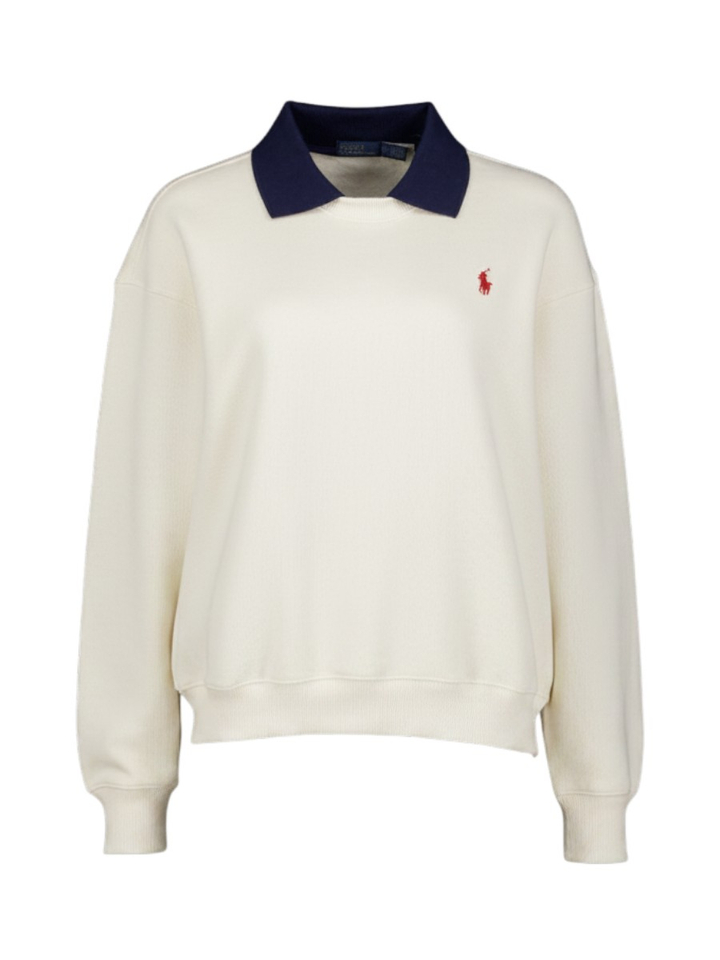 Gebroken witte polotrui met donkerblauwe kraag Ralph Lauren