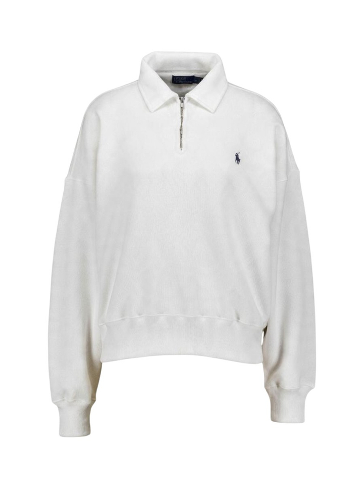 Witte sweater met polokraag en rits Ralph Lauren