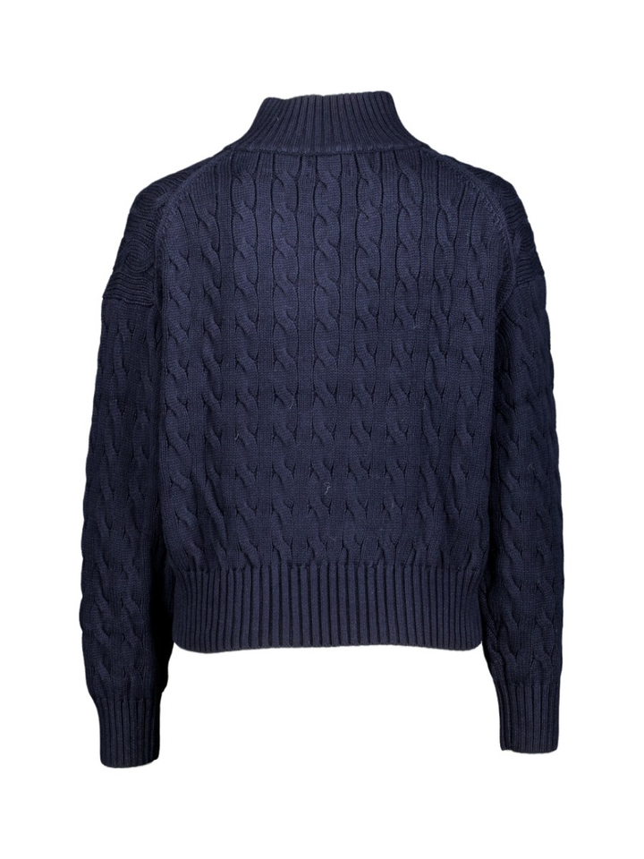 Donkerblauwe kabeltrui met korte rits Ralph Lauren