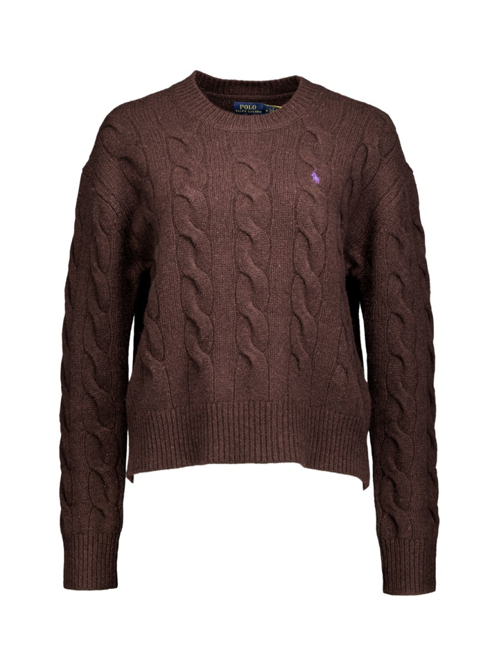 Donkerbruine kabeltrui Ralph Lauren