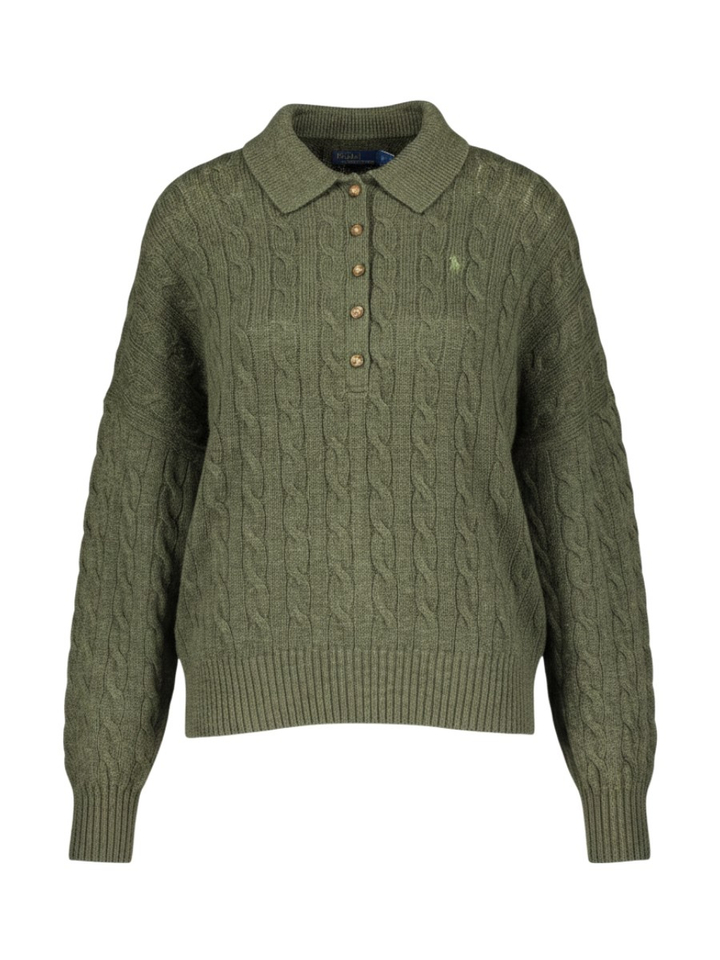 Groene gebreide polo trui in mix van wol en cashmere Ralph Lauren 
