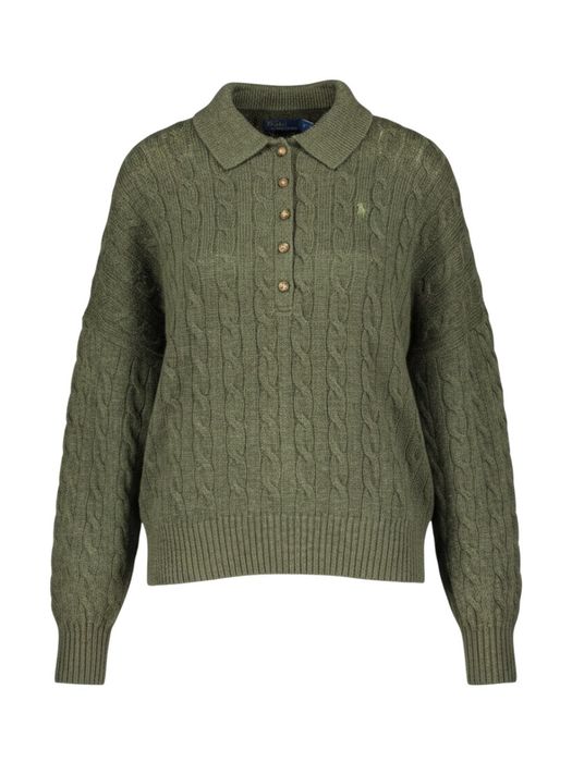 Groene gebreide polo trui in mix van wol en cashmere Ralph Lauren