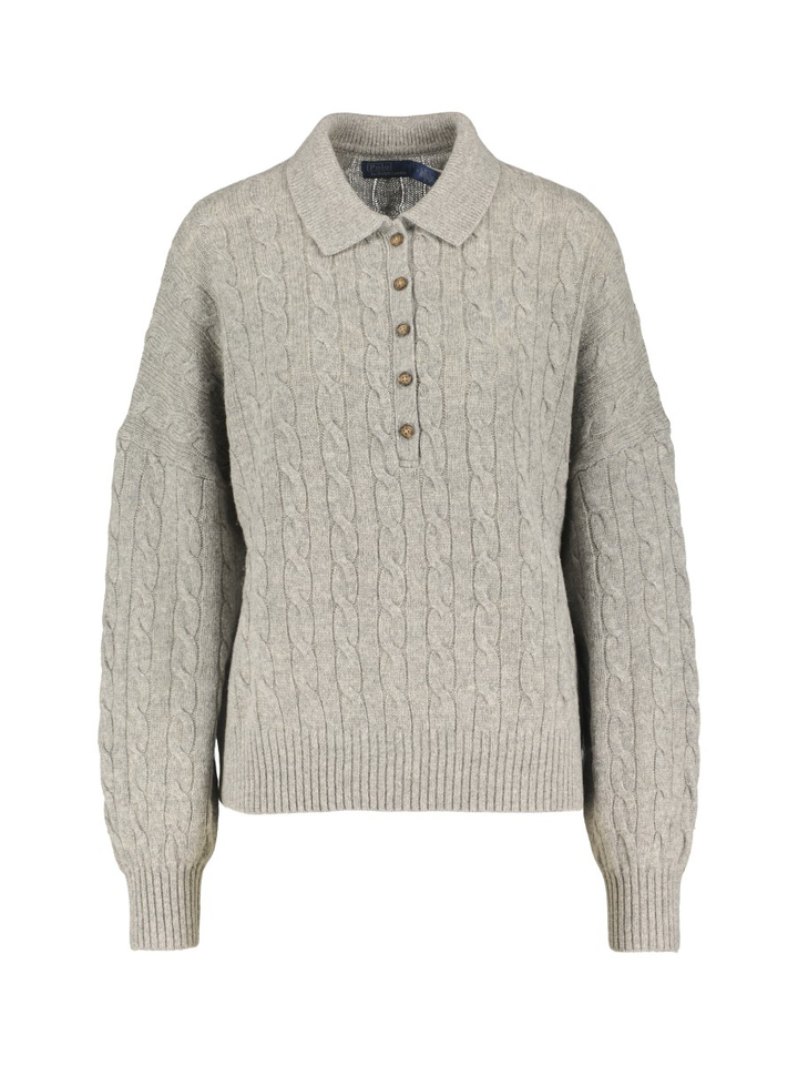 Grijze polo trui met kabel in wol en kasjmier Ralph Lauren 